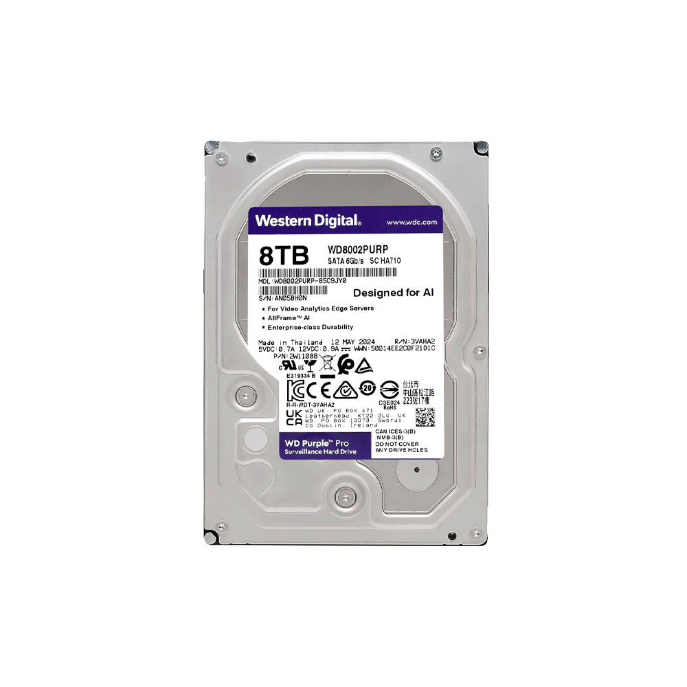 FX119009.png DISCO DURO SATA3 8TB WESTERN DIGITAL PURPLE PRO 7200 256MB WD8002PURP SURVE (GARANTIA BR) - Imagen 1