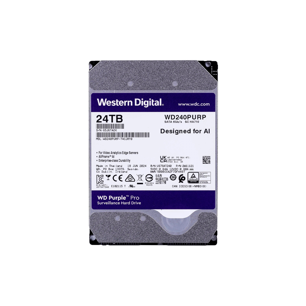 FX119108.png DISCO DURO SATA3 24TB WESTERN DIGITAL PURPLE PRO 7200 512MB WD240PURP SURVILLANCE (GARANTI - Imagen 1