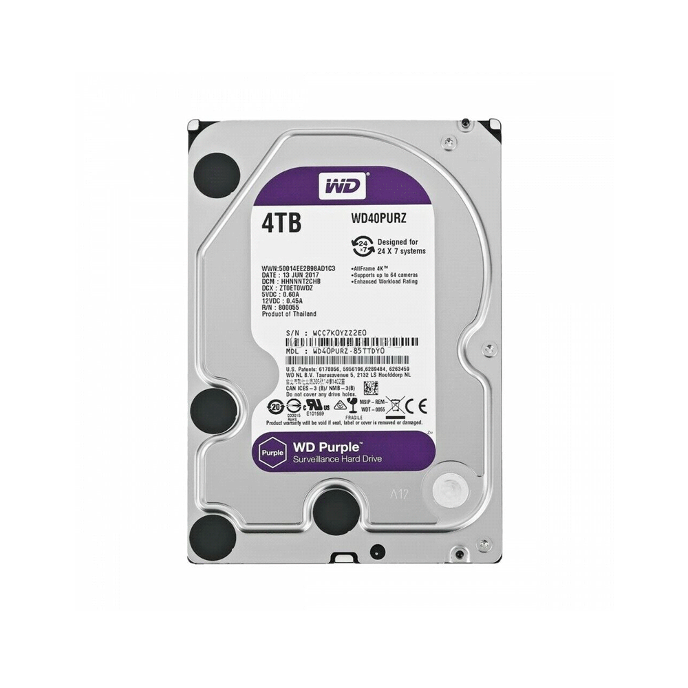 FX36047.png DISCO DURO SATA3 4TB WESTERN DIGITAL PURPLE 5400 64MB WD40PURZ SURVEILLANCE - Imagen 1