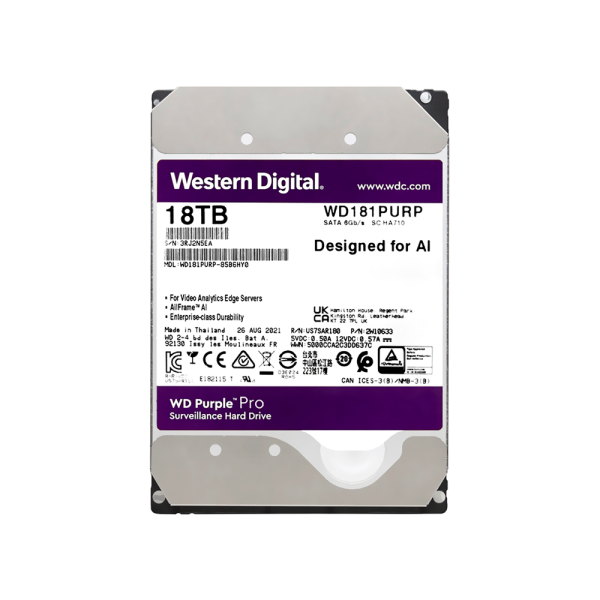 DISCO DURO SATA3 18TB WESTERN DIGITAL PURPLE PRO 7200 512MB WD181PURP SURVEILLANCE